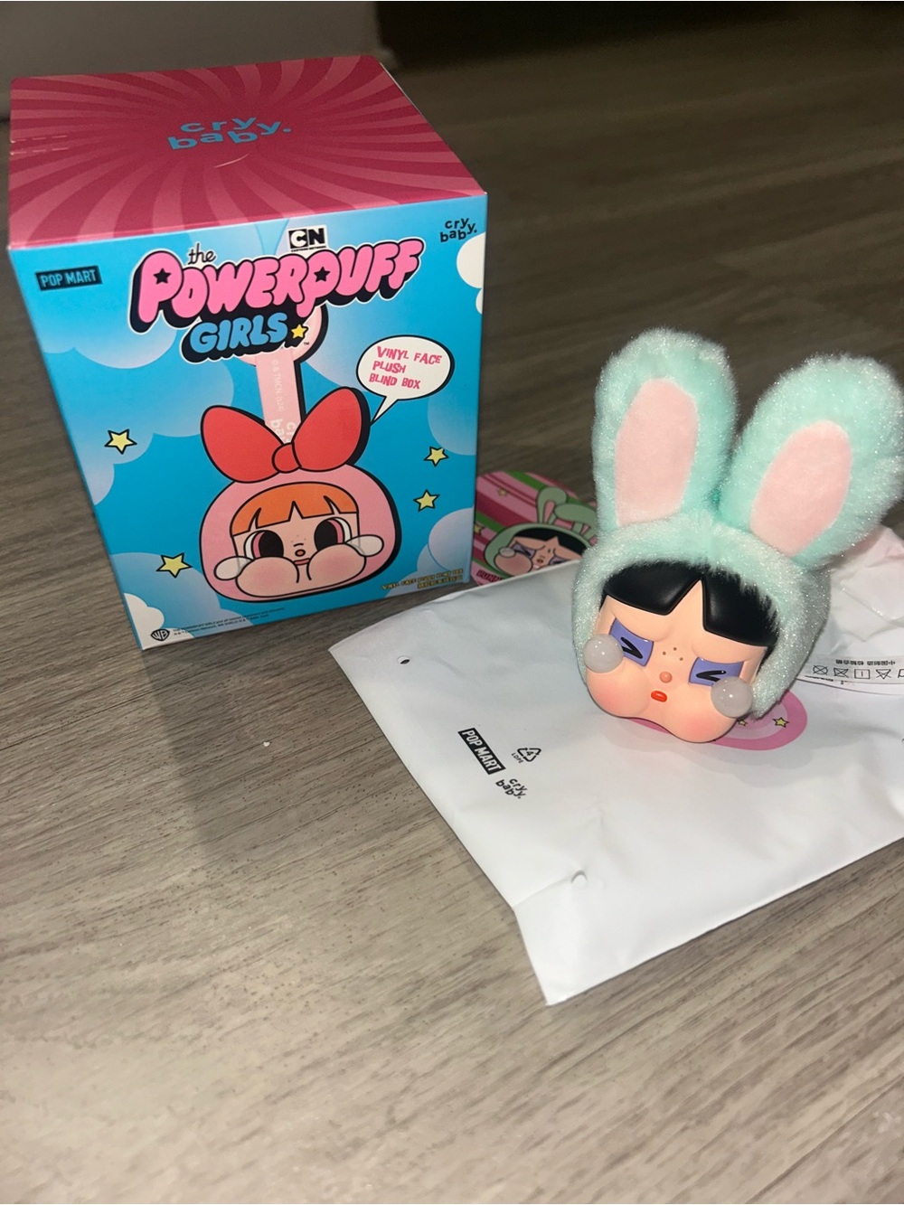 Pop Mart CRYBABY x Powerpuff Girls Series Vinyl Face Plush Bunny Buttercup NWT